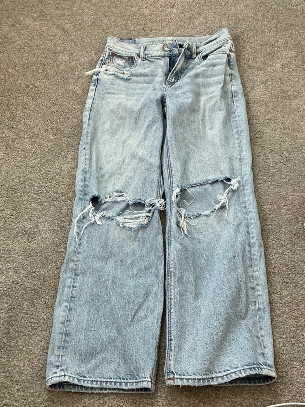 American Eagle Outfitters Light Wash Distressed Wide-Leg Jeans